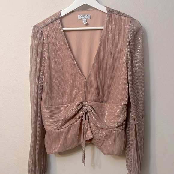 Sofia Vergara jeans XXL pink shiny blouse long sleeve sheer (run small = XL) - Picture 1 of 6